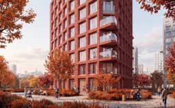 Фасад ЖК Москворечье из красного кирпича с балконами