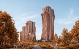 Рендер ЖК Сикрет Гарден: корпуса с бионическими фасадами и парк на стилобате