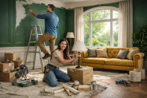 Пара делает ремонт в квартире перед флиппингом недвижимости