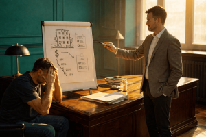 Собственник обсуждает с экспертом продажу квартиры без ремонта во вторичке и размер скидки