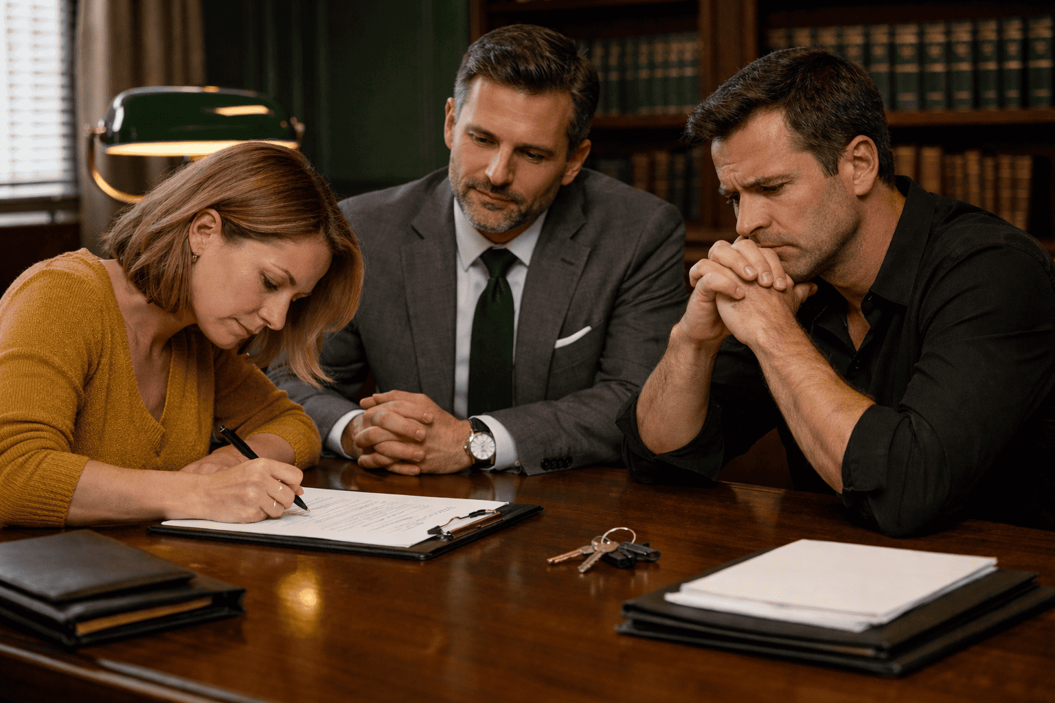 Супруги подписывают у юриста согласие на продажу квартиры при разводе