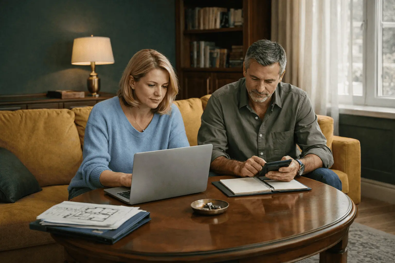 Пара считает рыночную стоимость квартиры в Москве за ноутбуком