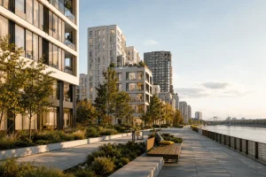 ЖК «Шагал» в Москве у Москвы-реки: современные корпуса с разными форматами квартир, панорамными окнами, набережной и зелёной прогулочной зоной.